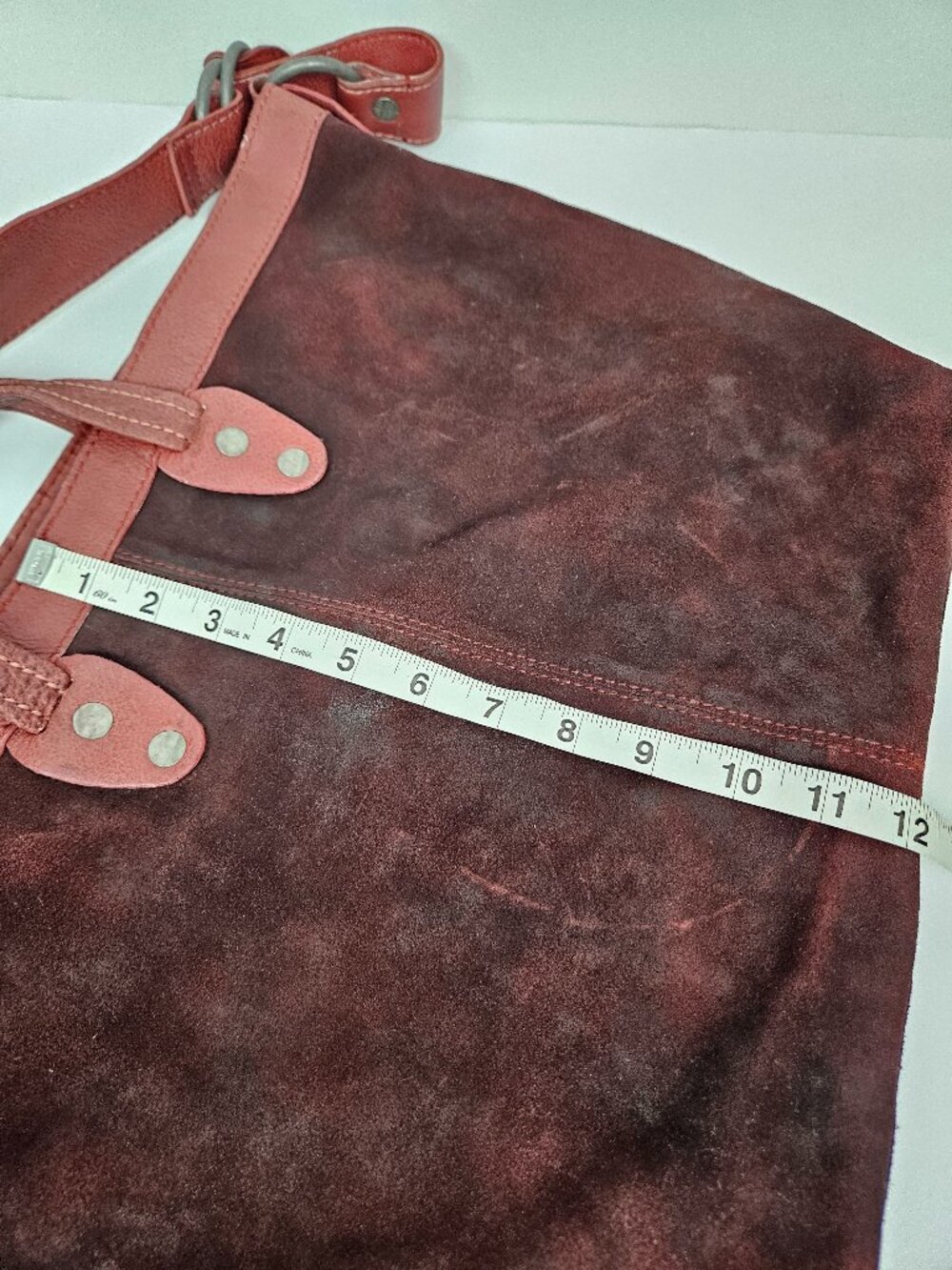 Free People We the Free Vintage Burgundy Red Distressed Suede Slouchy Tote Bag - Picture 6 of 13
